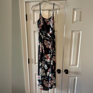 Philosophy Black Floral Wrap Maxi Dress - Black with Red & White Floral Accents